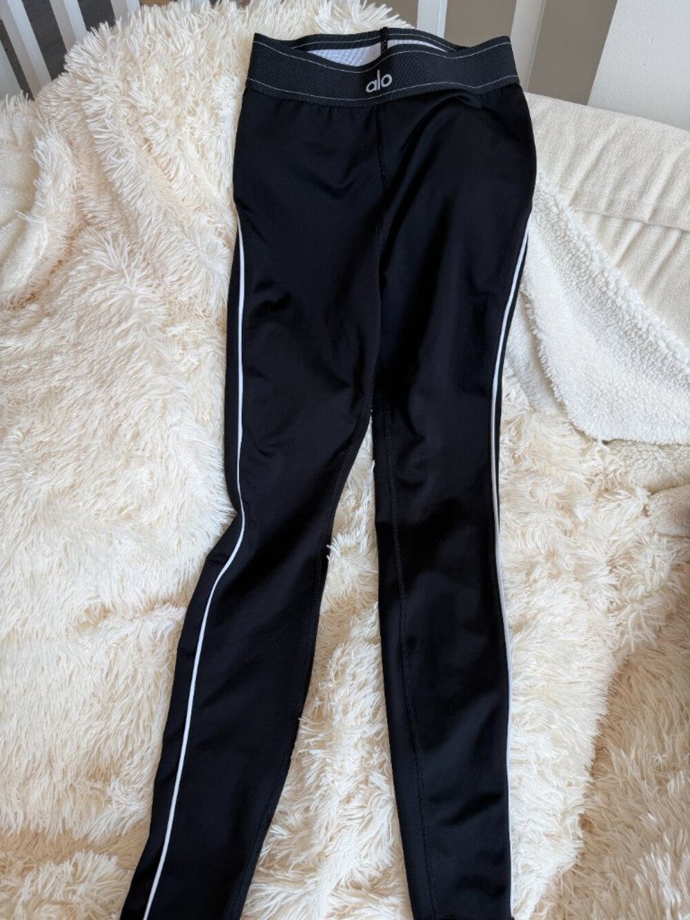 LIke-New Alo Black Leggings with White Stripes Size Medium